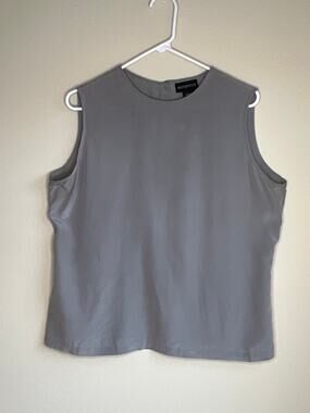 Vintage Bridgetown Collection 100% Silk Button Back Tank Top Grey XL